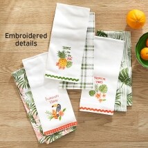 Set of 2 Embroidered Tropical Kitchen Towels